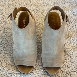 Coach Women's Beige Suede Peep-Toe Mules